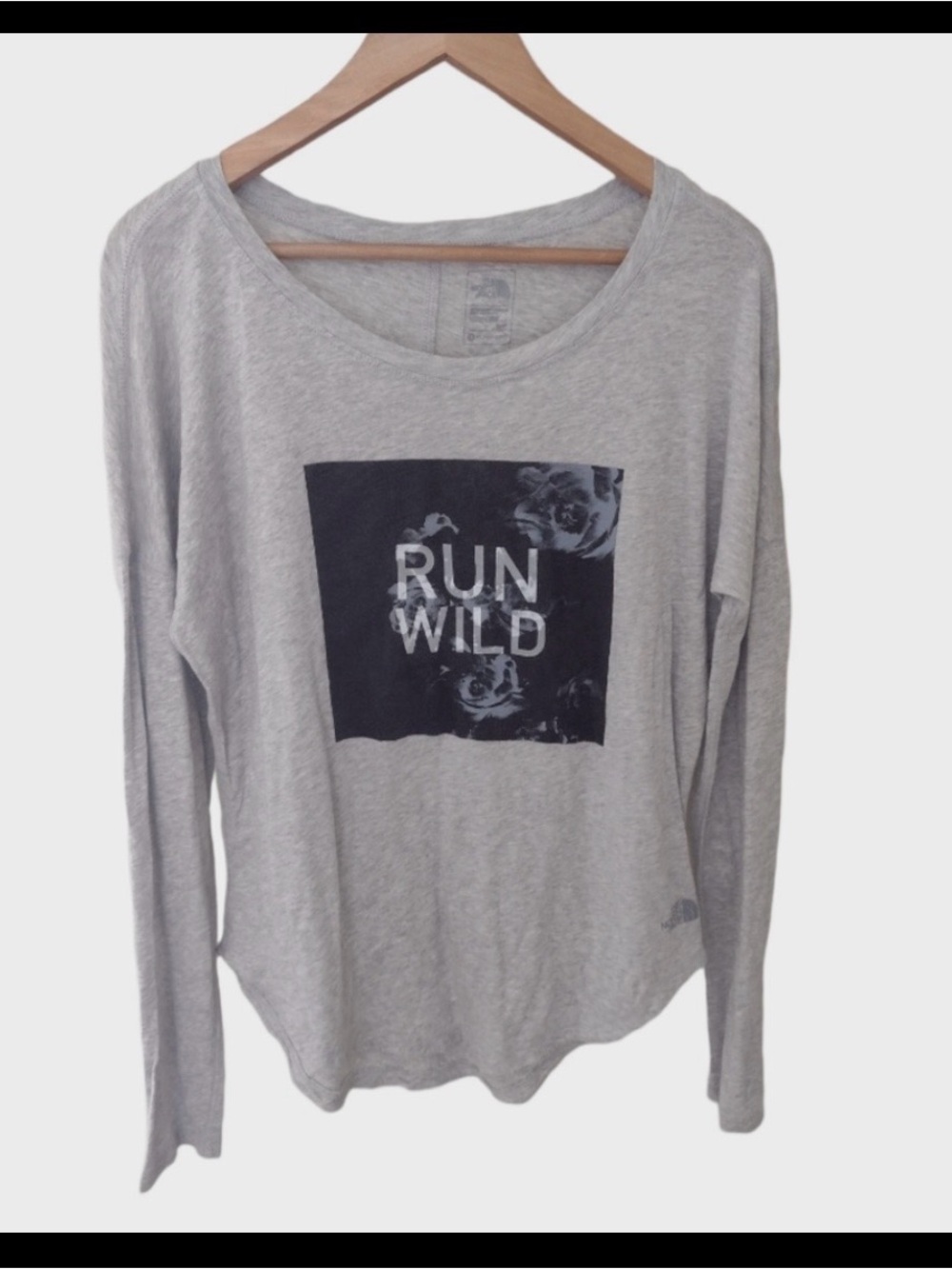 The North Face Gray Long Sleeve Tee ‘Run Wild’ Womens